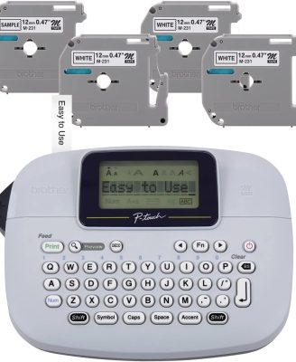 Brother PT-M95 P-Touch Monochrome Label Maker Bundle (4 Label Tapes Included),White