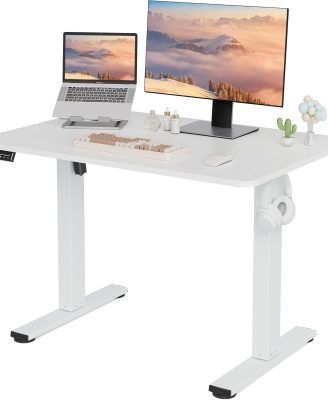 Electric Standing Desk Adjustable Height, 40x24 Inches Sit Stand up Desktop for Home Office, Ergonomic Rising Computer Table with Memory Preset, White