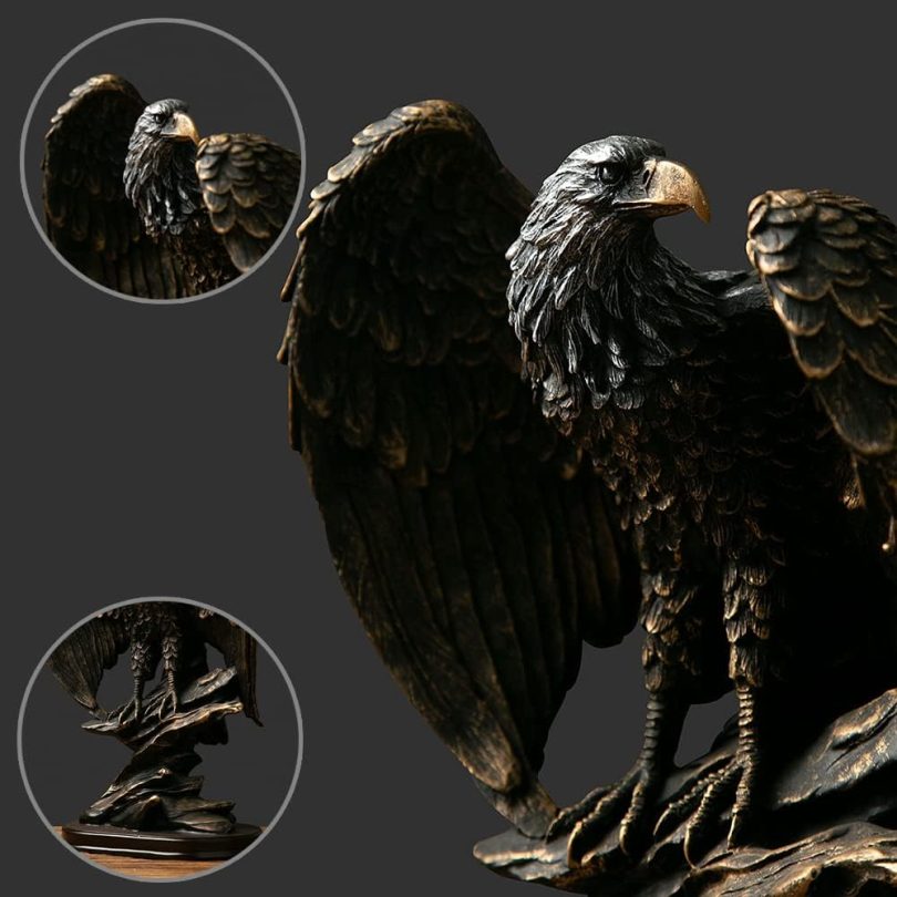 fazhongfa Eagle Statue Decor Bronzed Resin Sculpture Collectible Decorative for Home Office Living Room Desktop Display Decoration as Meaningful Gift to Men Colleague Father Boss - Image 4