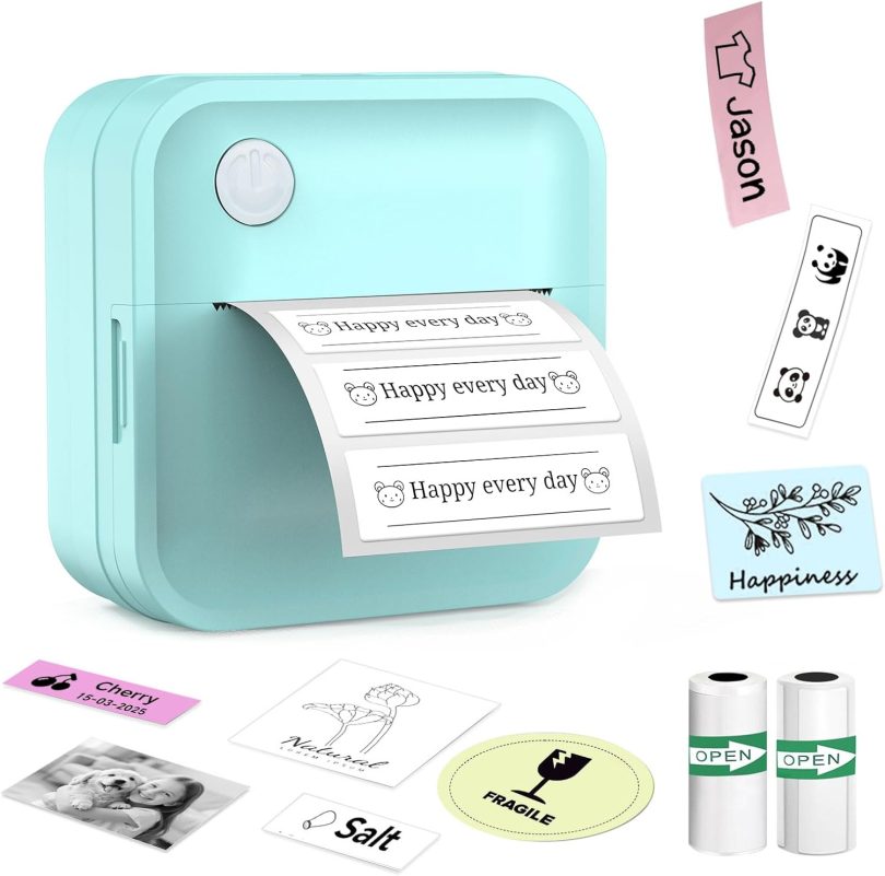 Label Maker Machine with Tape - 14 Sizes (0.47-2") Bluetooth Thermal Label Printer, Mini Sticker Maker for Home,Office,Organization, Portable Sticker Printer Print Pod for Phones(Light Blue)