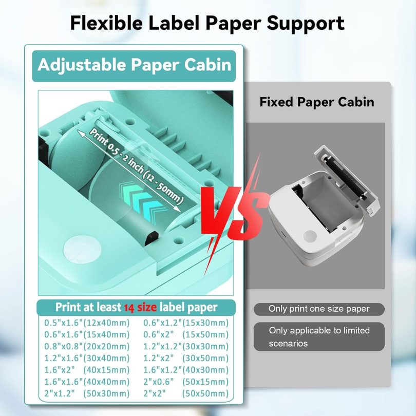 Label Maker Machine with Tape - 14 Sizes (0.47-2") Bluetooth Thermal Label Printer, Mini Sticker Maker for Home,Office,Organization, Portable Sticker Printer Print Pod for Phones(Light Blue) - Image 3