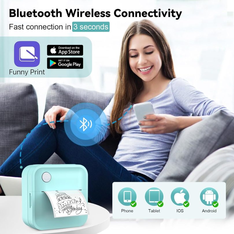 Label Maker Machine with Tape - 14 Sizes (0.47-2") Bluetooth Thermal Label Printer, Mini Sticker Maker for Home,Office,Organization, Portable Sticker Printer Print Pod for Phones(Light Blue) - Image 4