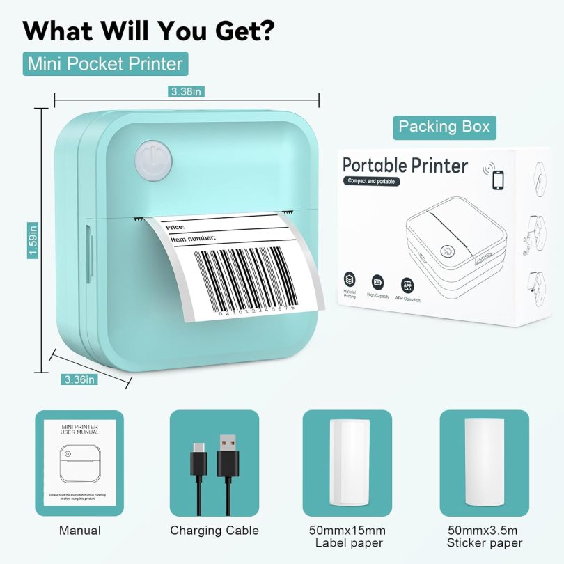 Label Maker Machine with Tape - 14 Sizes (0.47-2") Bluetooth Thermal Label Printer, Mini Sticker Maker for Home,Office,Organization, Portable Sticker Printer Print Pod for Phones(Light Blue) - Image 8