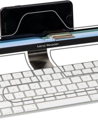 Over Keyboard Shelf, Desktop Organizer, Phone Holder, Storage, Phone Holder, Office, 13" L x 2" W x 3.5" H, Black