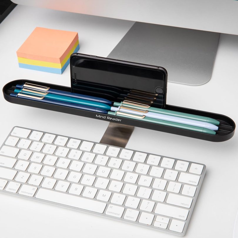 Over Keyboard Shelf, Desktop Organizer, Phone Holder, Storage, Phone Holder, Office, 13" L x 2" W x 3.5" H, Black - Image 2