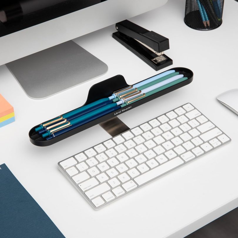 Over Keyboard Shelf, Desktop Organizer, Phone Holder, Storage, Phone Holder, Office, 13" L x 2" W x 3.5" H, Black - Image 6