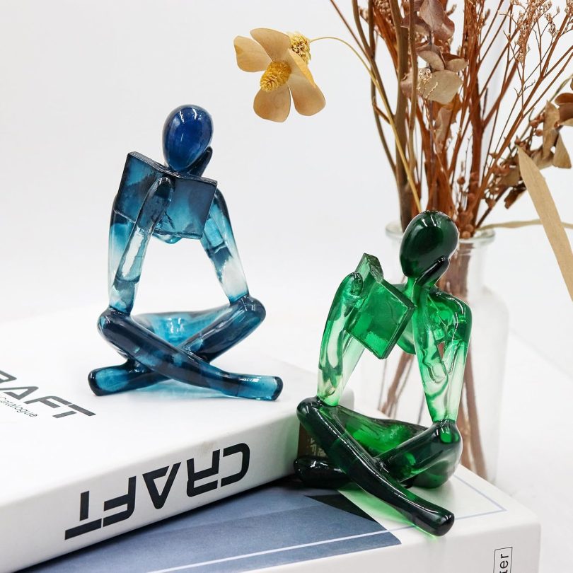 Reading Women Statue, Translucent Green Resin Thinker Sculptures, Abstract Art Ornament, Modern Aesthetic Figurine Decoration for Home Living Room Bedroom Office Shelf Table Desk Bookshelf Decor - Image 2