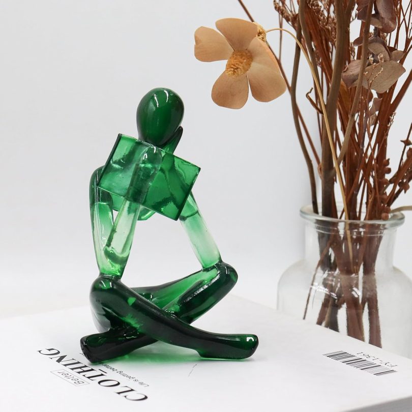 Reading Women Statue, Translucent Green Resin Thinker Sculptures, Abstract Art Ornament, Modern Aesthetic Figurine Decoration for Home Living Room Bedroom Office Shelf Table Desk Bookshelf Decor - Image 3
