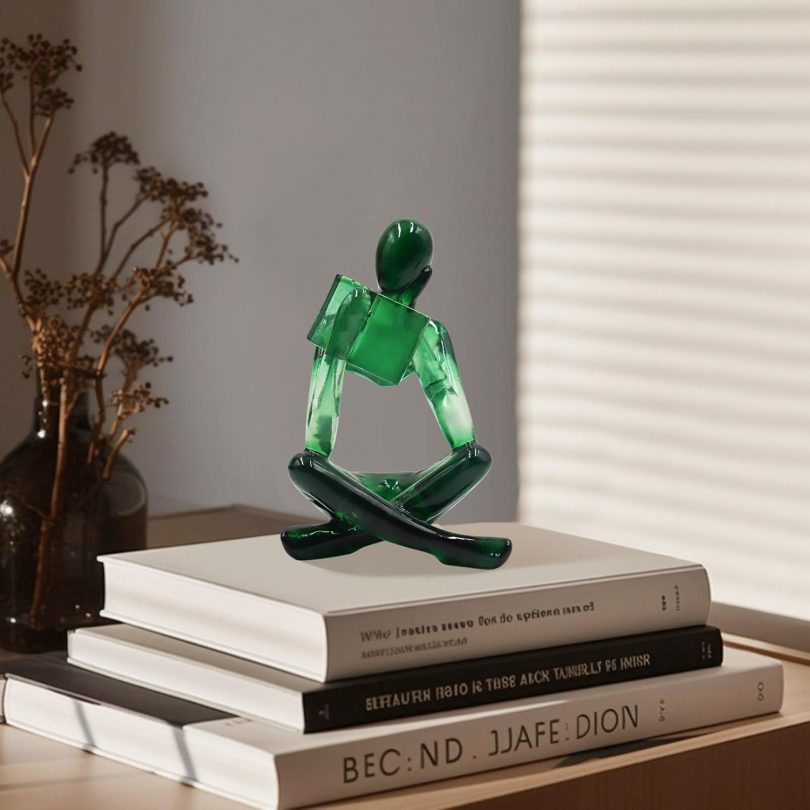 Reading Women Statue, Translucent Green Resin Thinker Sculptures, Abstract Art Ornament, Modern Aesthetic Figurine Decoration for Home Living Room Bedroom Office Shelf Table Desk Bookshelf Decor - Image 4