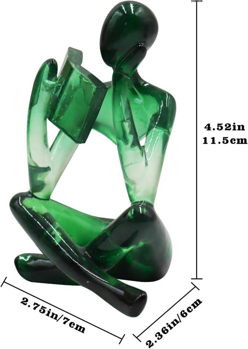 Reading Women Statue, Translucent Green Resin Thinker Sculptures, Abstract Art Ornament, Modern Aesthetic Figurine Decoration for Home Living Room Bedroom Office Shelf Table Desk Bookshelf Decor - Image 6