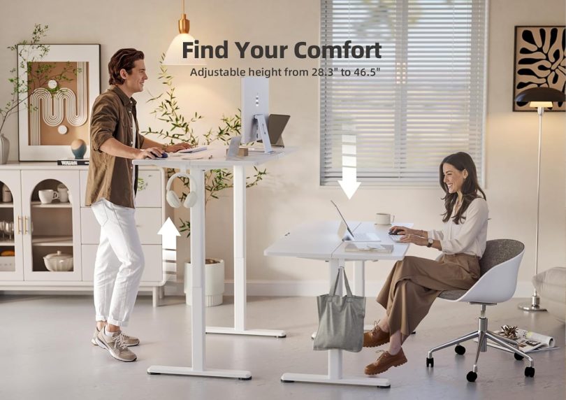 YDN Electric Standing Desk Adjustable Height, 40 x 24 Inches Stand up Desk with Cable Management, Home Office Desks with Splice Board & White Frame, White Top - Image 4
