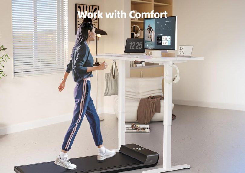 YDN Electric Standing Desk Adjustable Height, 40 x 24 Inches Stand up Desk with Cable Management, Home Office Desks with Splice Board & White Frame, White Top - Image 5