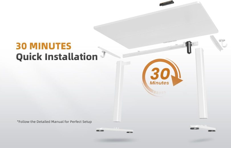 YDN Electric Standing Desk Adjustable Height, 40 x 24 Inches Stand up Desk with Cable Management, Home Office Desks with Splice Board & White Frame, White Top - Image 9
